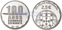 Португалия 2,5 евро 2013 подводная лодка «Меч-рыба» PROOF