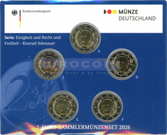 Германия 2 евро 2026 Конрад Аденауэр (A,D,F,G,J) BU