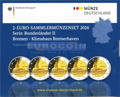 Германия 2 евро 2026 Бремен (A,D,F,G,J) PROOF