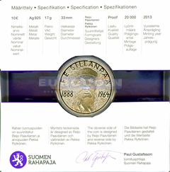Финляндия 10 евро 2013 Франс Эмиль Силланпяя PROOF