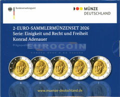Германия 2 евро 2026 Конрад Аденауэр (A,D,F,G,J) PROOF